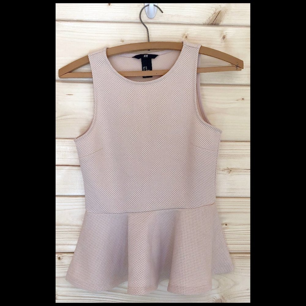 H&M Peplem Waffle Weave Shirt Light Pink/Tan XS
